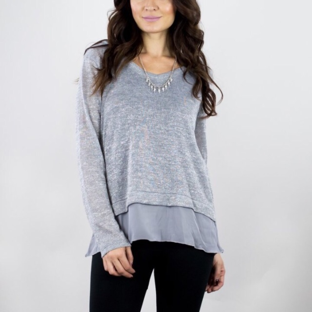 Metallic Silver Semi-Sheer Top- NWOT